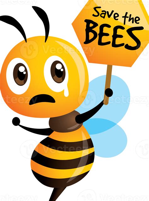 Save The Bees Cartoon Cute Bee Crying With Honeycomb Signboard Mascot