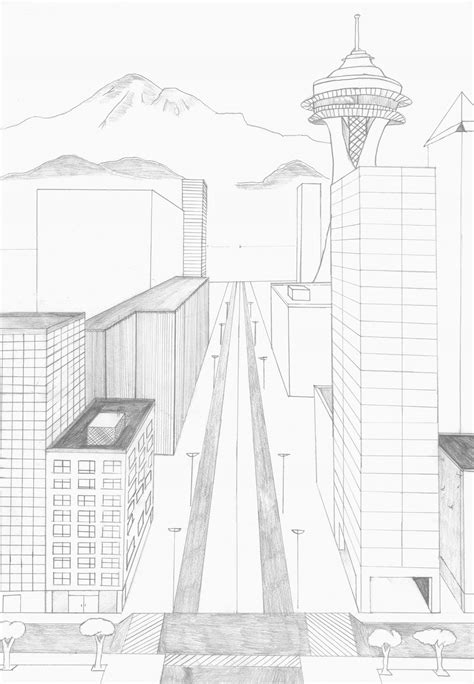 One Point Perspective City Drawing At Explore