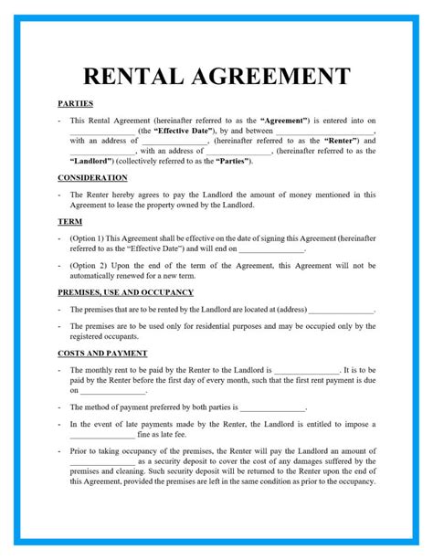 Free Basic Rental Agreements Template 2024