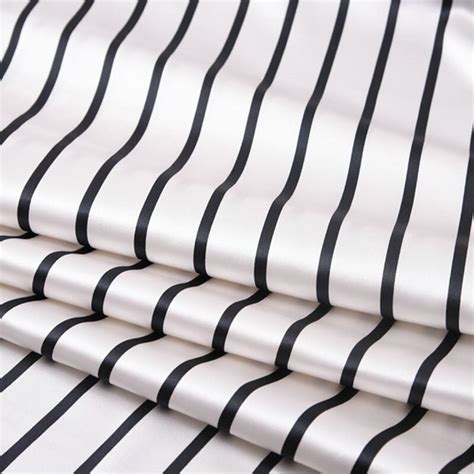 Black White Stripe Printed Silk Satin Fabric 19momme In Fabric From