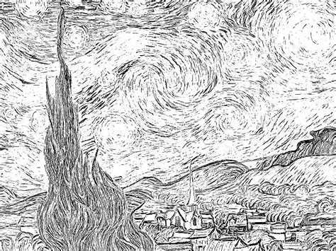 Starry Night Black And White Sketch Myb Starry Night Van Gogh Black