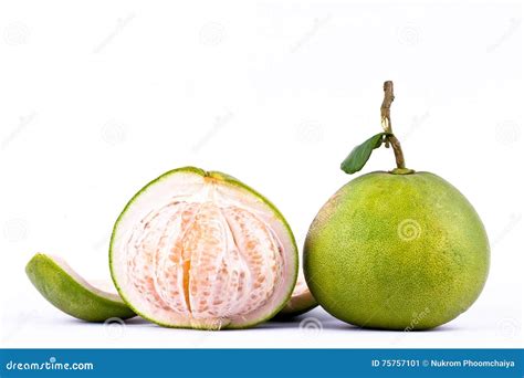 Fresh Green Pomelos And Half Pomelo On White Background Healthy Fruit