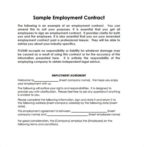 sample employment contract templates  google docs ms word