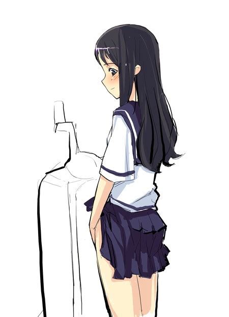 original 1girl clothes lift futanari lifted by self no man s land peeing pleated skirt