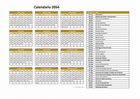 Calendario 2054 Calendario De España Del 2054