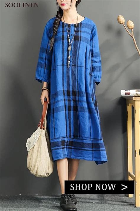 Fine Linen Dress Summer Casual Oversize Sundress Plaid Vintage