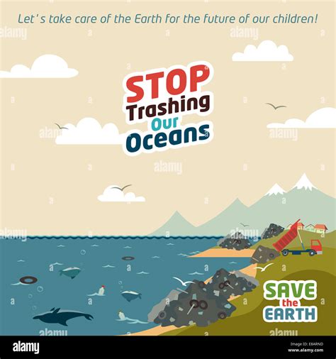 Stop Trashing Our Oceans Save The Earth Eco Illustration Stock Photo