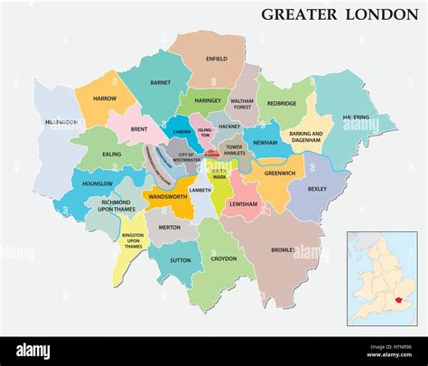 Greater London Administrative And Political Map Stock Vector Image