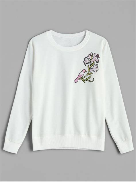 35 Off 2021 Floral Pullover Sweatshirt In White Zaful