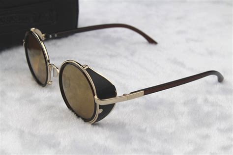 steampunk glasses gold and brown with side shades