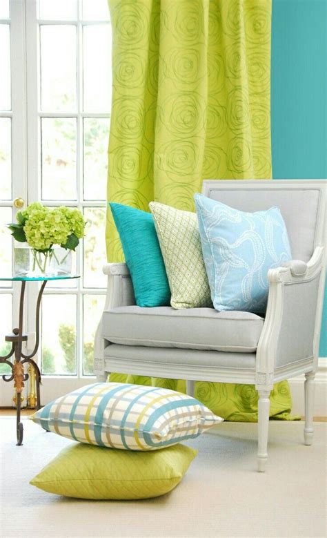 Colourful Lime Green Curtains Sage Green Walls Blue Walls