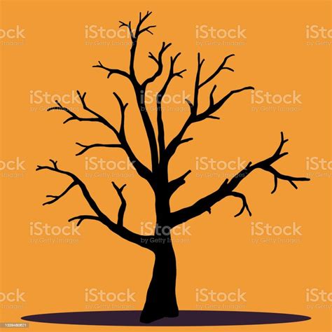 Kesederhanaan Halloween Dead Tree Freehand Menggambar Siluet Desain