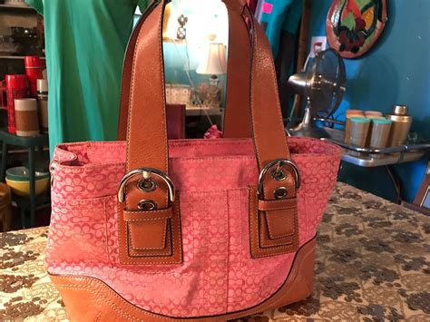 Vintage Pink Coach Purse. Pink Signature Coach Bag. Pink Cloth and ...