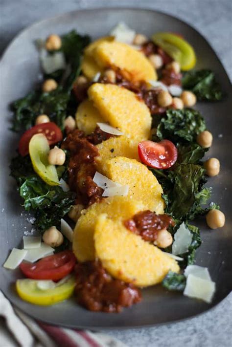 Pan Fried Polenta With Roasted Kale And Chickpeas Healthy Nibbles By