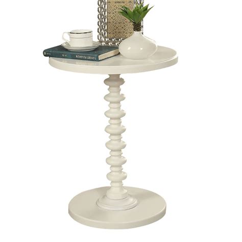 Acme Acton Round Top End Table In White 82796