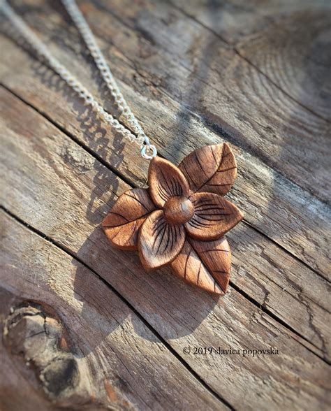 Flower Necklace Wooden Pendant Boho Jewelry Handmade Jewelry Wood