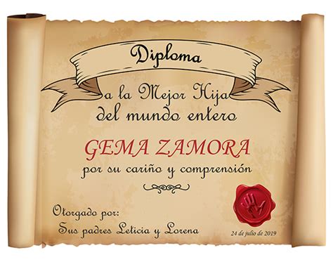 Diploma Personalizado La Mejor Hija Regalo Original