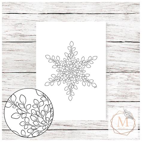 Printable And Digital Adults Coloring Page Eucalyptus Snowflake Etsy