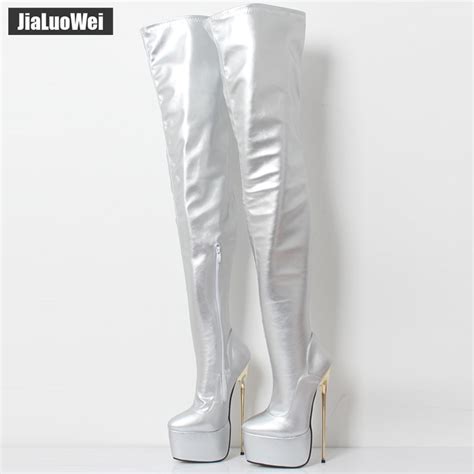 thigh high platform boots 22cm extreme heel gold metal sexy fetish stiletto over knee best