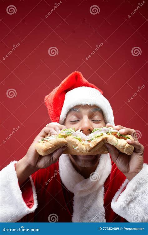 Unhealthy Eating Santa Claus Stock Image Image Of Portrait Hungry