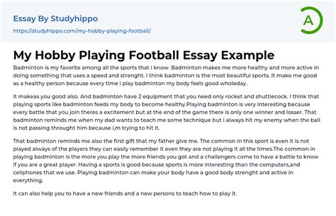 My Hobby Playing Football Essay Example