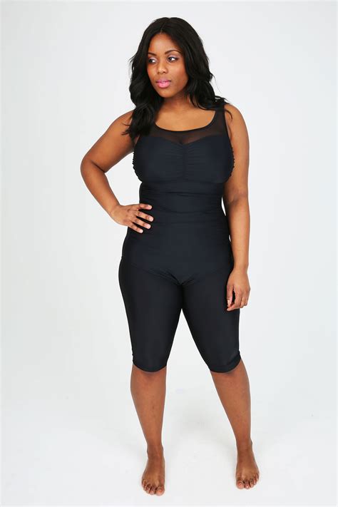 Black Mesh Panel Swimsuit With Tummy Control Plus Size 16