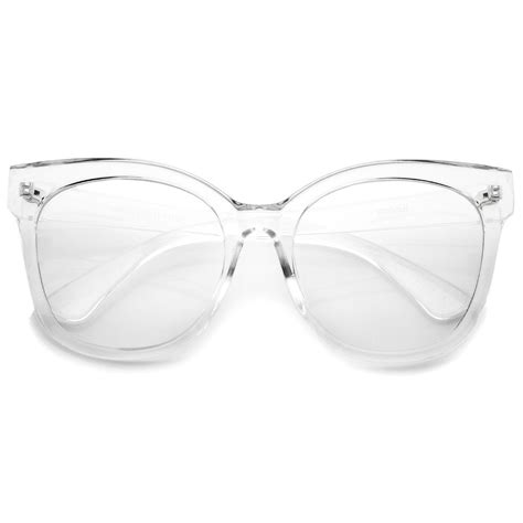 Womens Horn Rimmed Clear Flat Lens Oversize Cat Eye Glasses 57mm