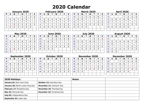 Free Us Calendar 2020 Calendar Printables Free Templates