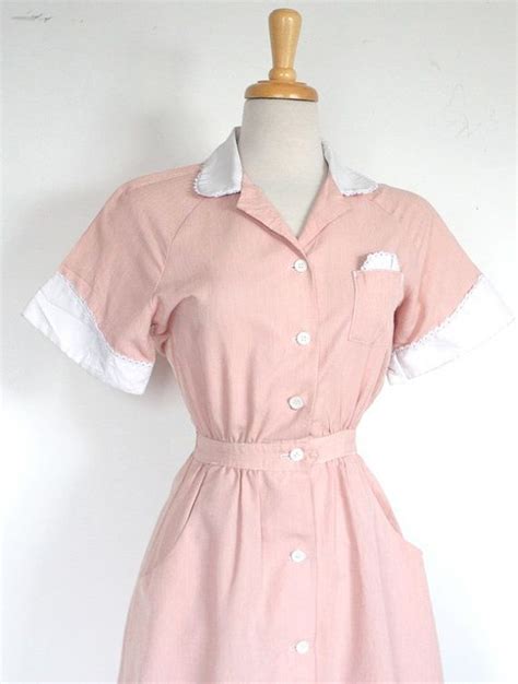 Sale Vintage Candy Striper Uniform Pink Pin Stripes With Pocket