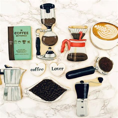 Various Coffee Related Items Are Arranged On A Marble Surface