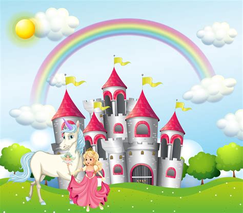 Download Background Scene With Princess And Unicorn At Pink Castle