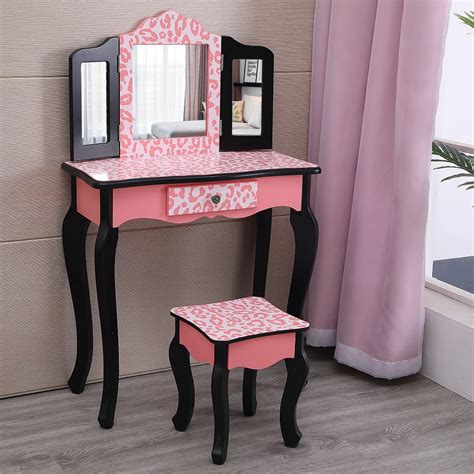 Ktaxon Kids Vanity Table And Stool Set With 3 Mirrors Pretend Play