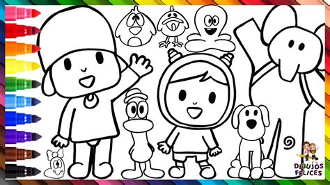 Dibuja Y Colorea A Pocoyó Y Sus Amigos 👶👧🐶🐥🐘🐙🐦🐛 Dibujos Para Niños