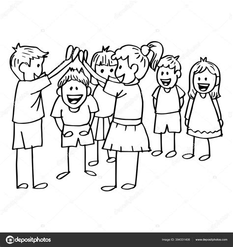 Kids Playing Cartoon Black White Stock Vector Image By ©handini 394331408