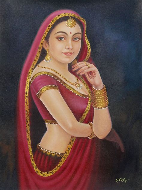 Bollywood Style Oil Painting Of Beautiful Indian Woman Rajasthani Beauty Iv Novica