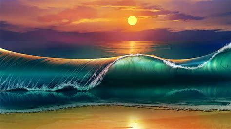 Sunset Sandy Beach Sparkling Waves Ultra Hd 4k Resolución Fondos De