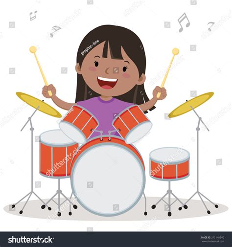 Little Girl Playing Drum Vector Illustration Of A Little Girl Playing