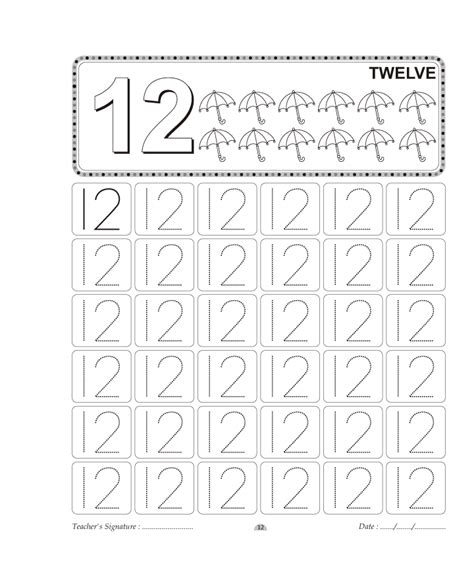 Number Tracing Worksheet 12 Tracing Worksheets Kindergarten