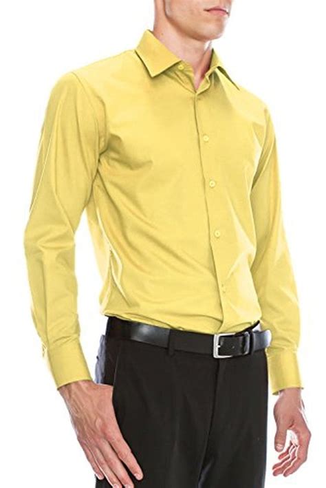 Mens Slim Fit Dress Shirt W Reversible Cuff Xl 17 175n 3435s Yellow Shirt Slim Fit Dress