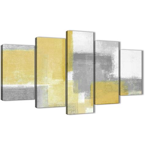5 Piece Mustard Yellow Grey Abstract Living Room Canvas
