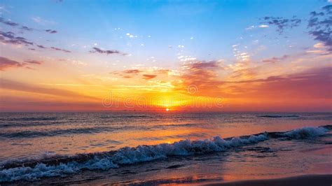 Amazing Colorful Sunrise At Sea Stock Image Image Of Scenery Sand