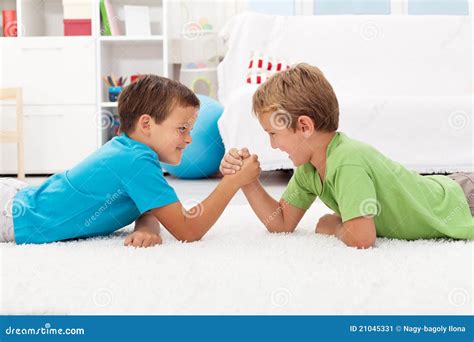 Kids Wrestling On The Floor Boys Game Royalty Free Stock Photo