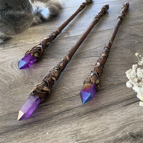 Dark Crystal Wand Purple And Gold Wand Hand Carved Magic Wicca Wand