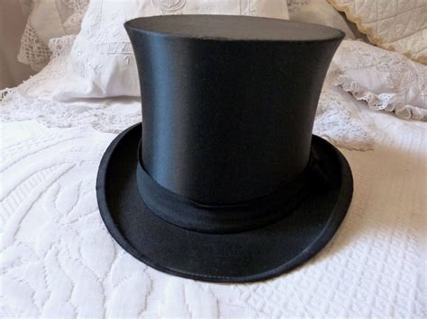Antique French Silk Collapsible Top Hat Gibus Black Opera Steampunk Top