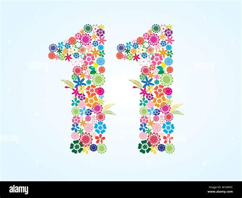 Vector Colorful Floral 11 Number Design Isolated On White Background