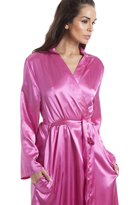 Womens Pink Luxury Satin Dressing Gown Satin Dressing Gown Gowns Dresses Pink Ladies