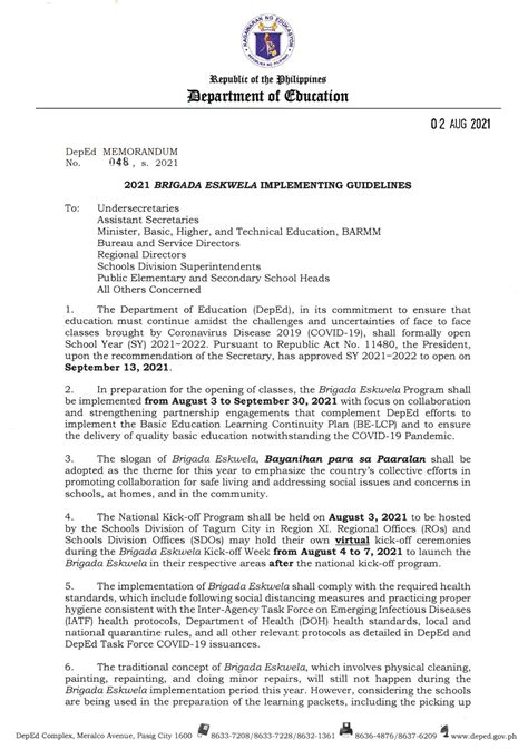 DepEd Memorandum S BRIGADA ESKWELA IMPLEMENTING 15792 The Best Porn