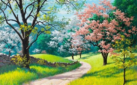 Spring Tree Snow Beauty Landscape Oil Painting Art