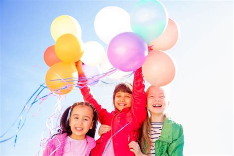 Happy Kids With Balloons Stock Image Image Of Birthday 94619883