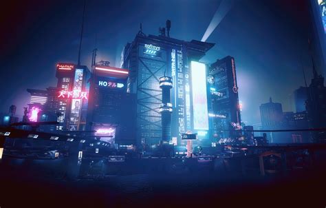 Обои Landscape Blue Cyberpunk Cyan Night City Cyberpunk 2077 City